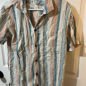 Quiksilver Short-Sleeve Button-Down Shirt - Cream, Teal & Tan